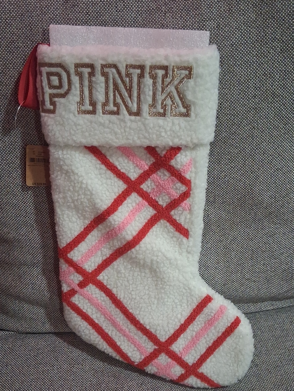 PINK Victoria's Secret White Sherpa Accent with Gray Woven Detail